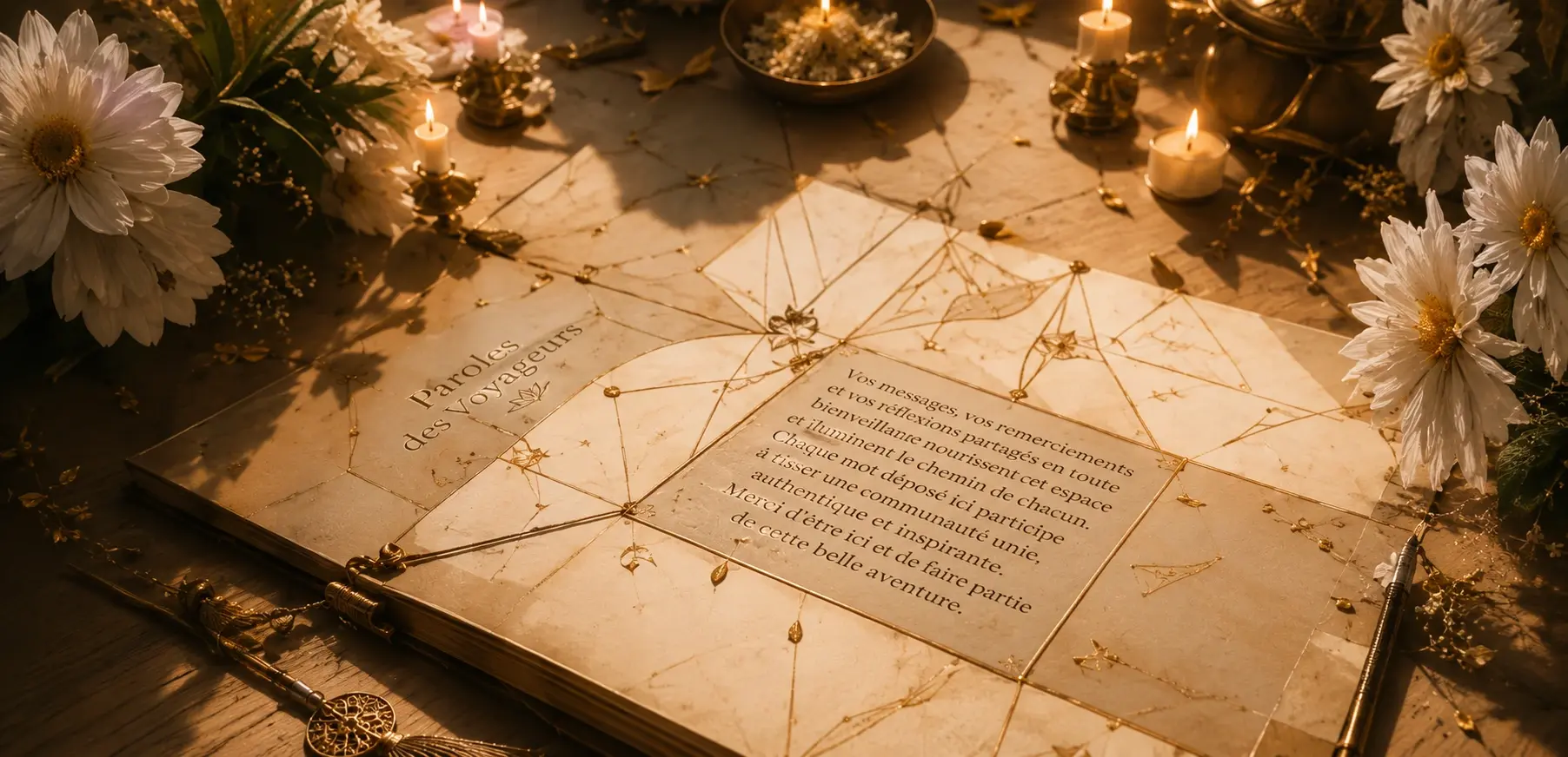 Lettres et messages disposés sur une table fleurie