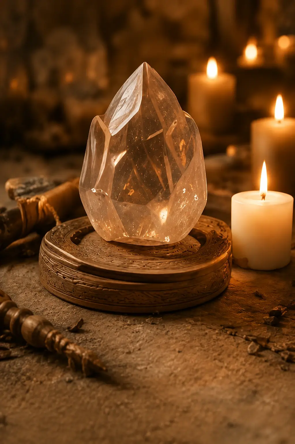Cristal lumineux posé dans une lumière chaude