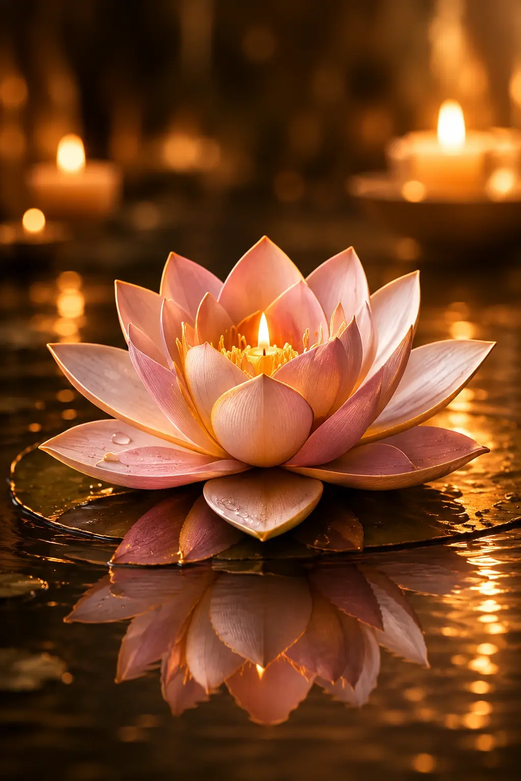 Lotus lumineux ouvert sur une eau calme