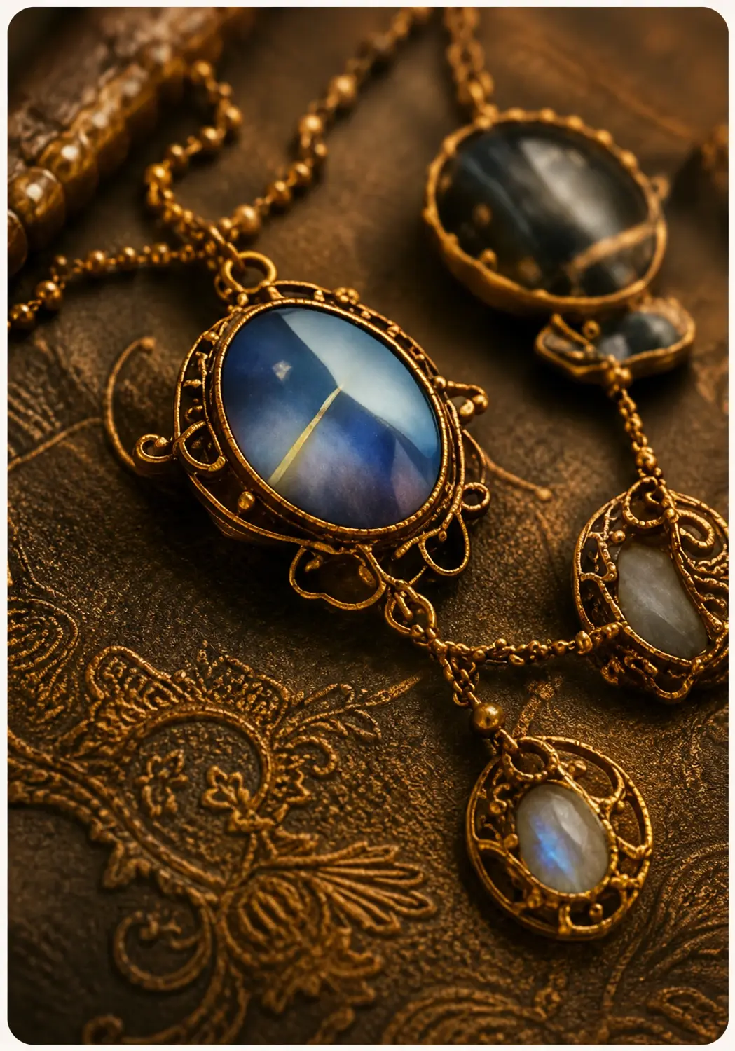 Talismans et bijoux symboliques disposés côte à côte
