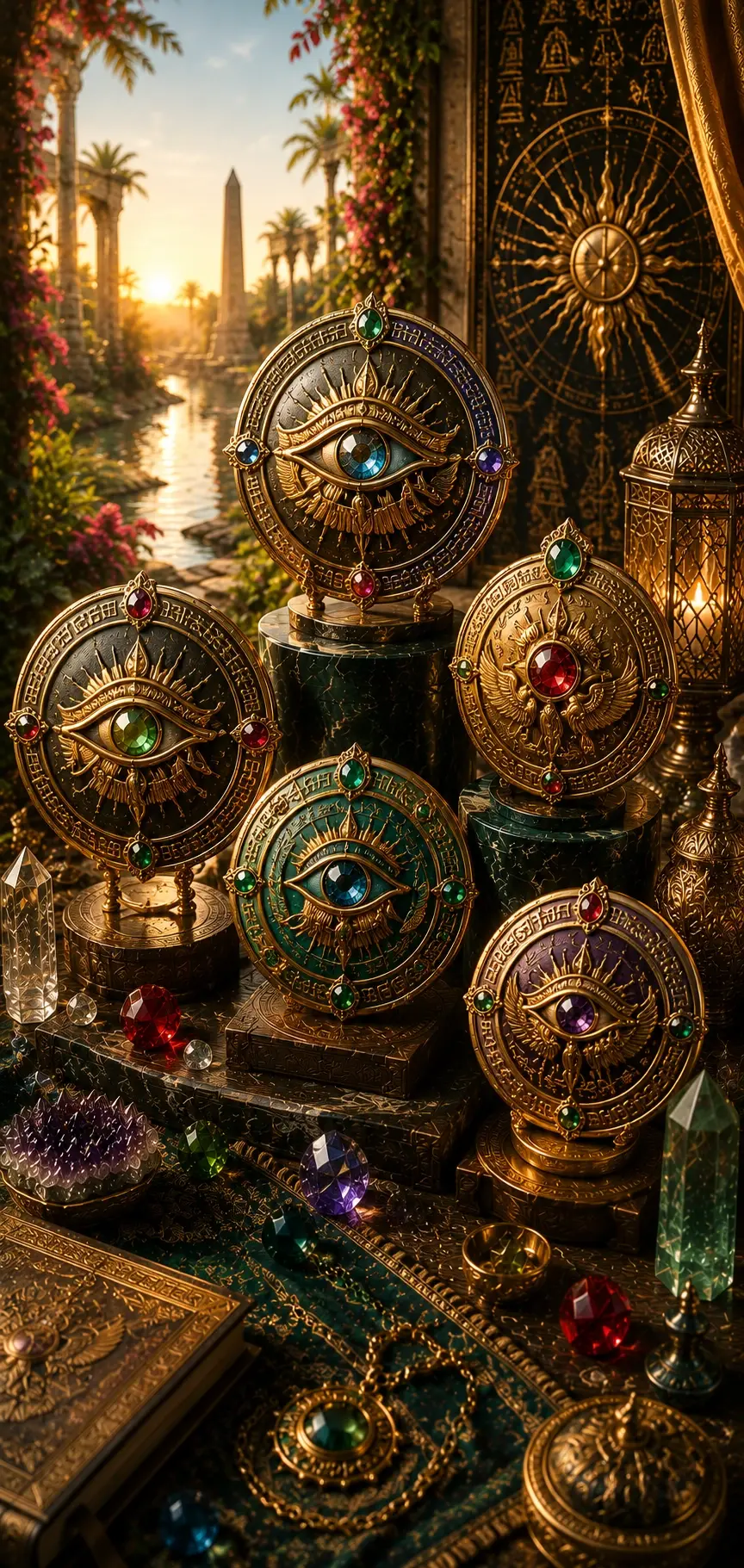 Collection de bijoux ornés d’un œil protecteur et de détails dorés
