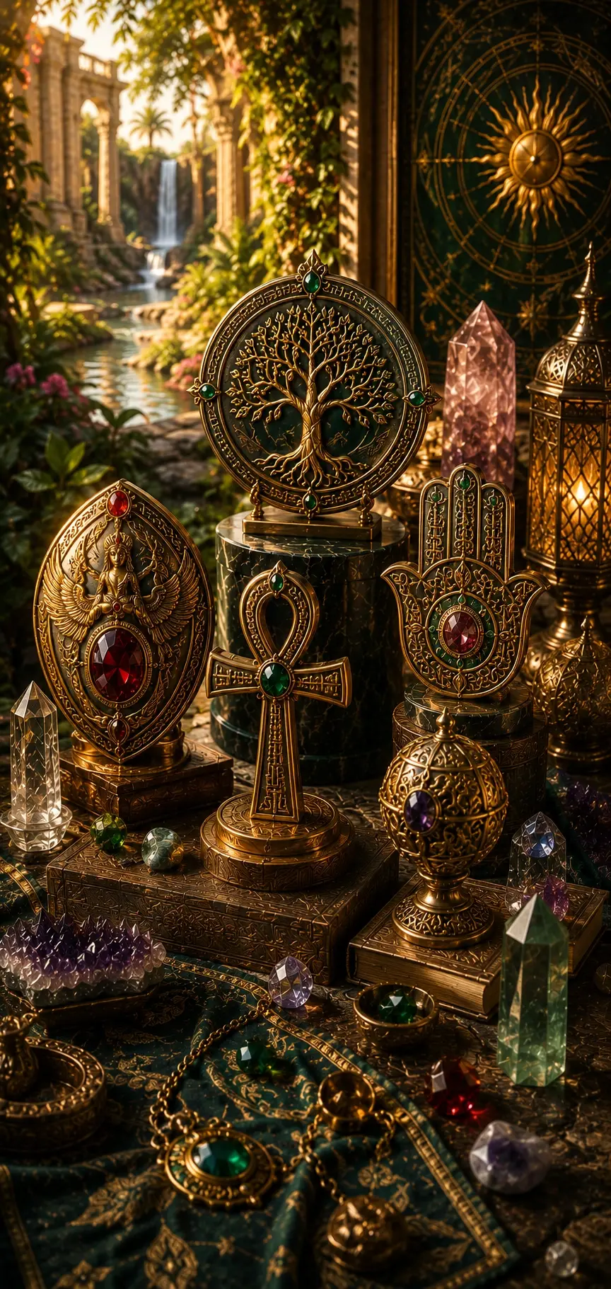 Collection d’objets et de talismans de protection sacrée