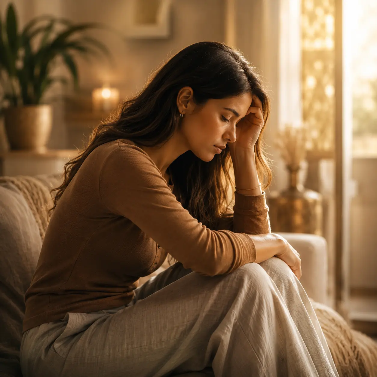 Une femme ressentant une douleur émotionnelle