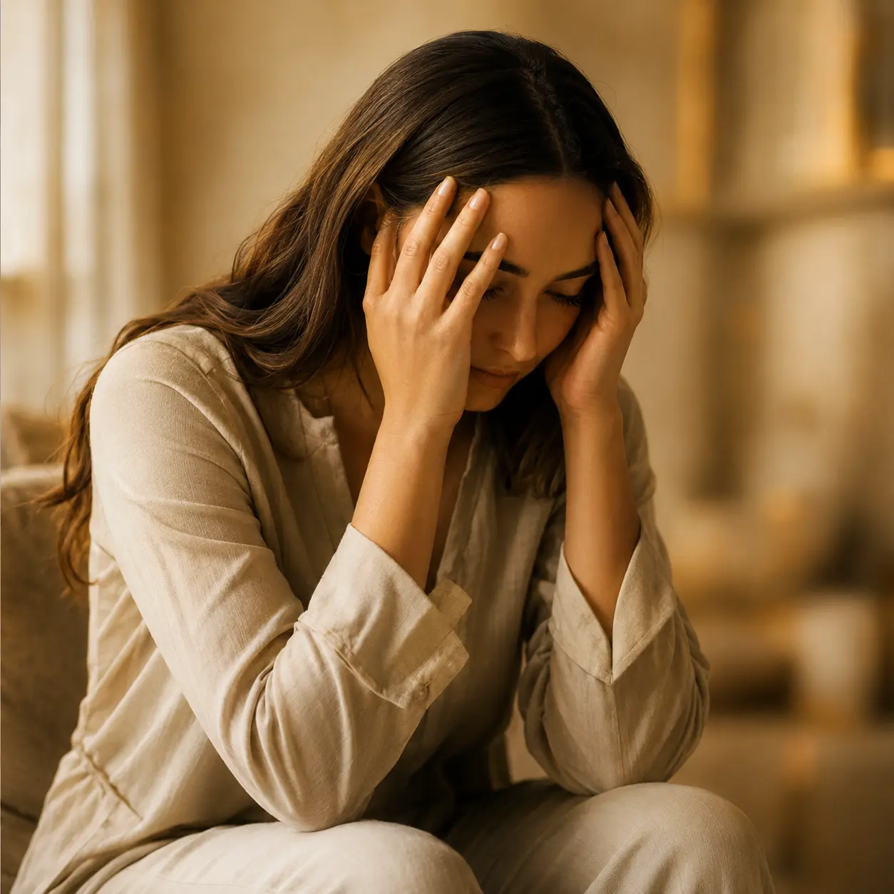 Une femme traversant une période de stress et d’anxiété